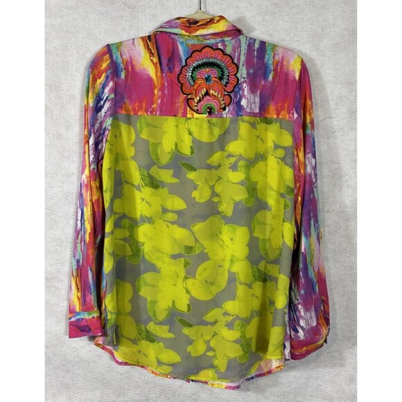 Soft Surroundings Multi Color Full Button Top Shirt Med Festival Boho Rainbow - Picture 7 of 14